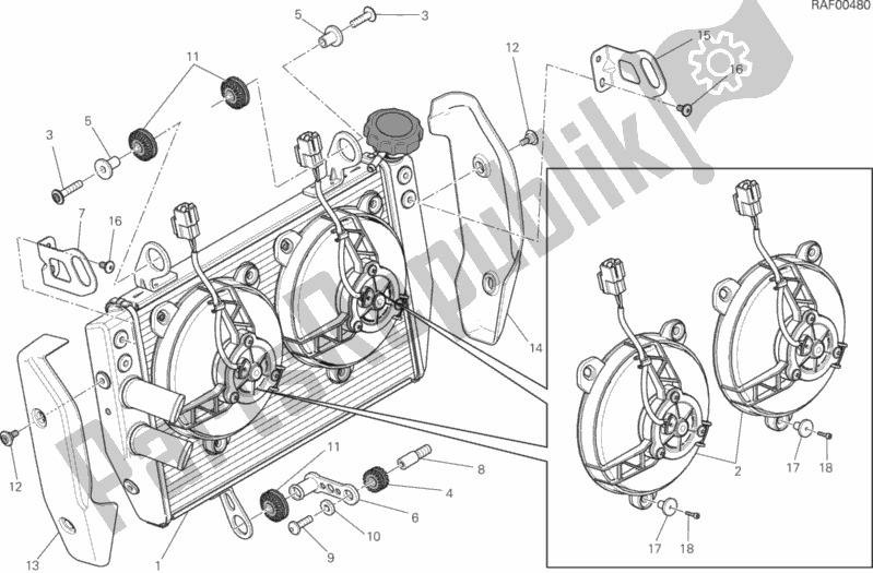 Todas as partes de Refrigerador De água do Ducati Hypermotard SP USA 821 2013